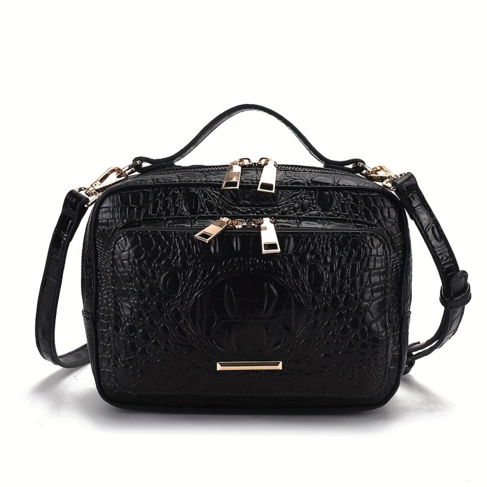 Crossbody Bag for Women – Vegan Leather, Crocodile Pattern Top Handle Satchel – detail view 18