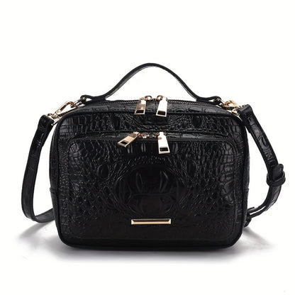 Crossbody Bag for Women – Vegan Leather, Crocodile Pattern Top Handle Satchel – detail view 18