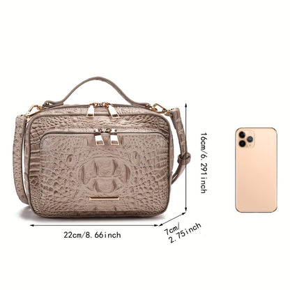 Crossbody Bag for Women – Vegan Leather, Crocodile Pattern Top Handle Satchel – detail view 3