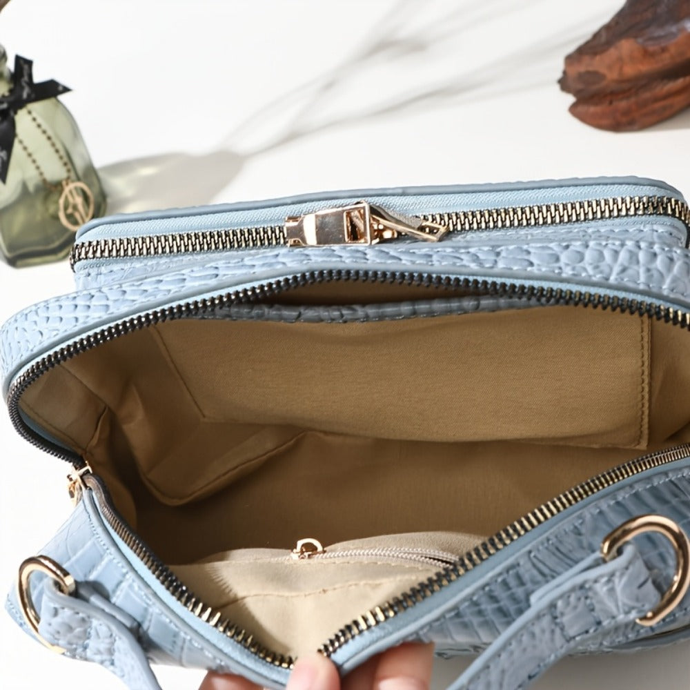 Crossbody Bag for Women – Vegan Leather, Crocodile Pattern Top Handle Satchel – detail view 5