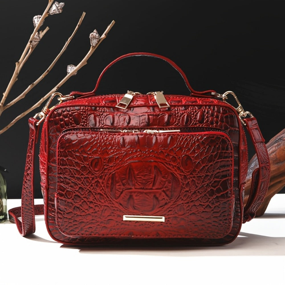 Crossbody Bag for Women – Vegan Leather, Crocodile Pattern Top Handle Satchel – detail view 8