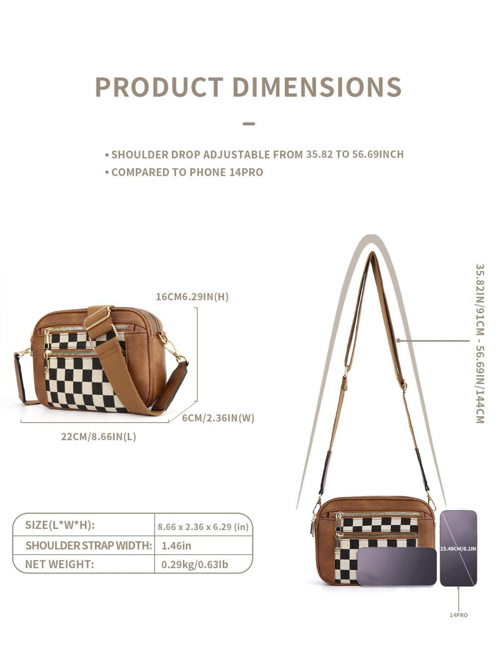 Crossbody Bag for Women – Vegan Leather, Adjustable Strap, Lightweight, for Travel & – detail view 27