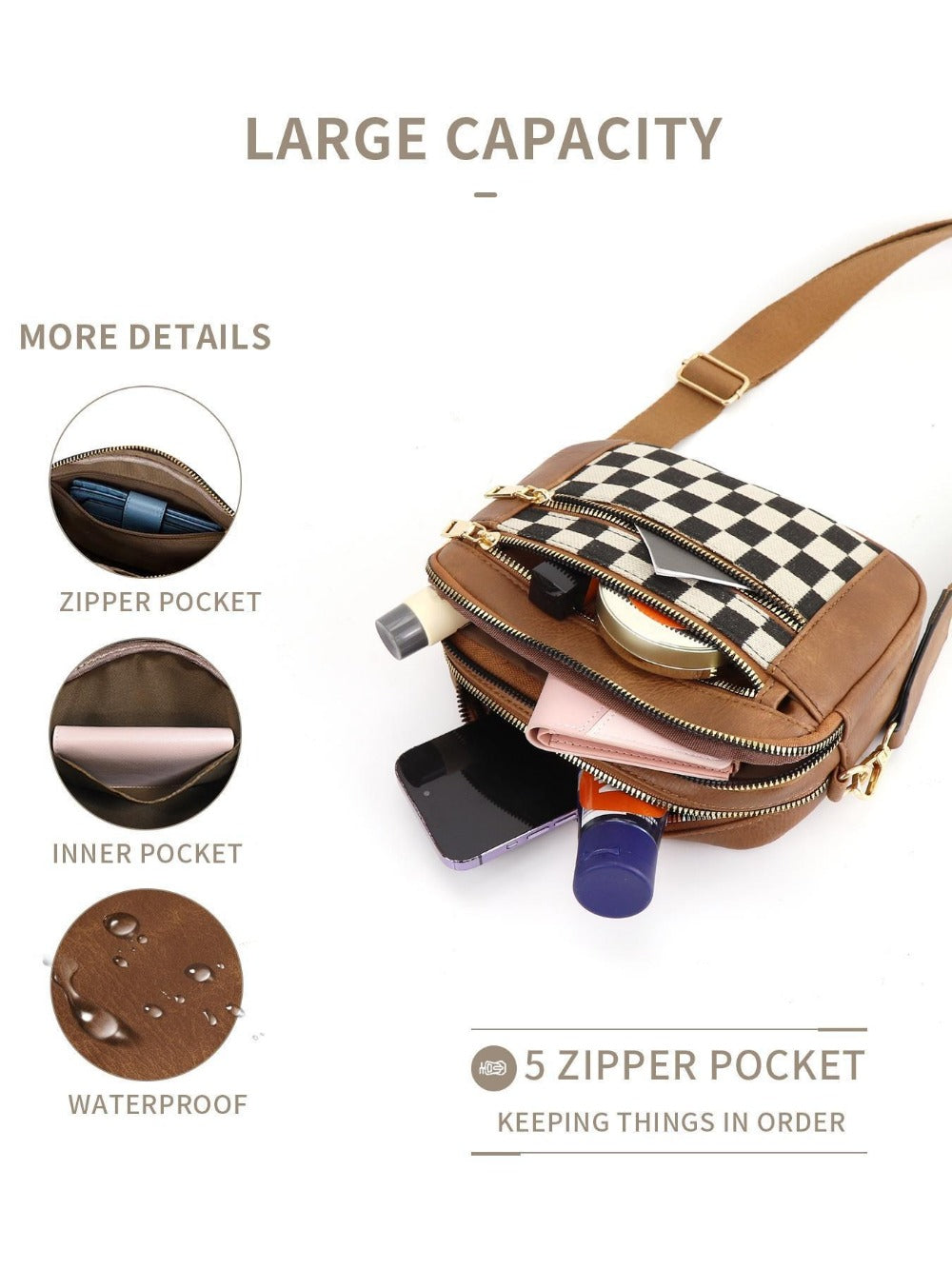 Crossbody Bag for Women – Vegan Leather, Adjustable Strap, Lightweight, for Travel & – detail view 28