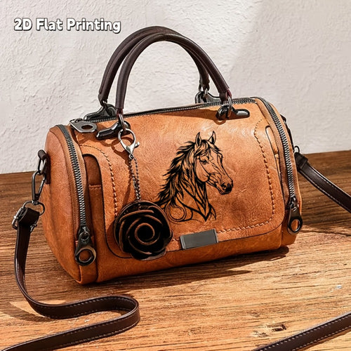 Crossbody Bag for Women – Vintage Horse Print Adjustable Strap – front view