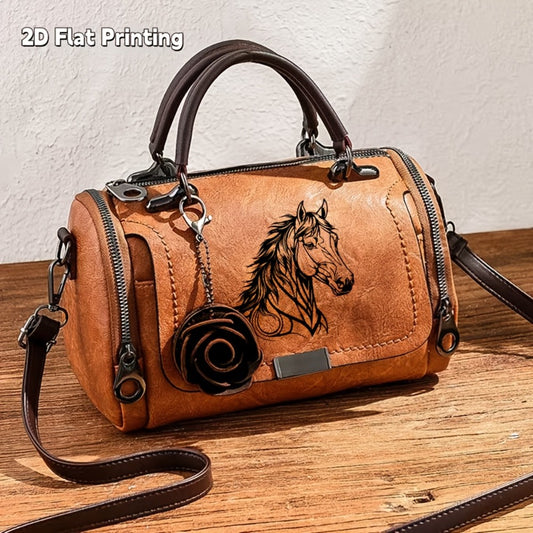Crossbody Bag for Women – Vintage Horse Print Adjustable Strap – front view