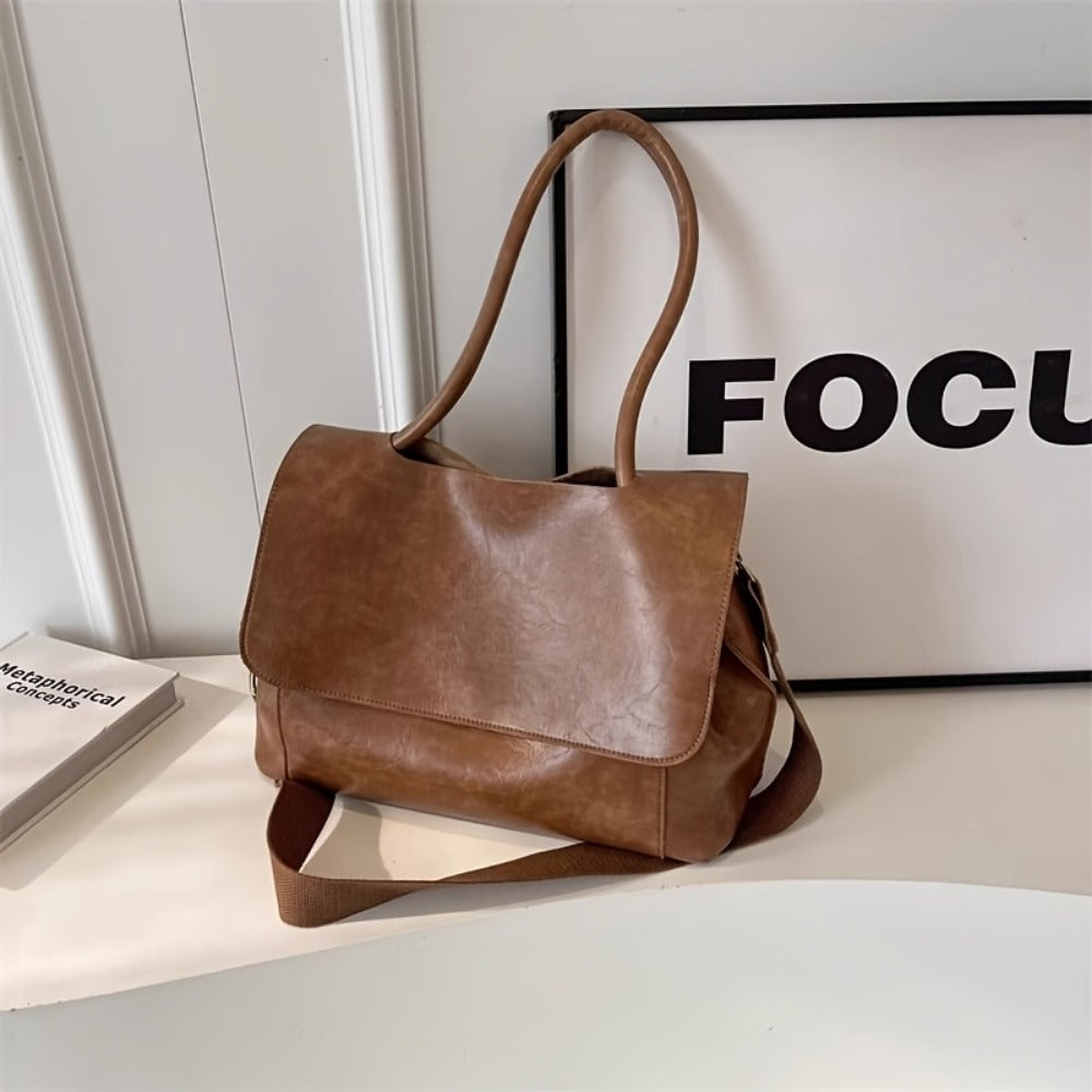 Crossbody Bag for Women – Vintage Leather Satchel Handmade Top – detail view 5