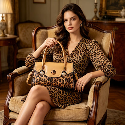 Shoulder Bag for Women – Adjustable Strap, Leopard Print Magnetic Snap Adjustable – detail view 17