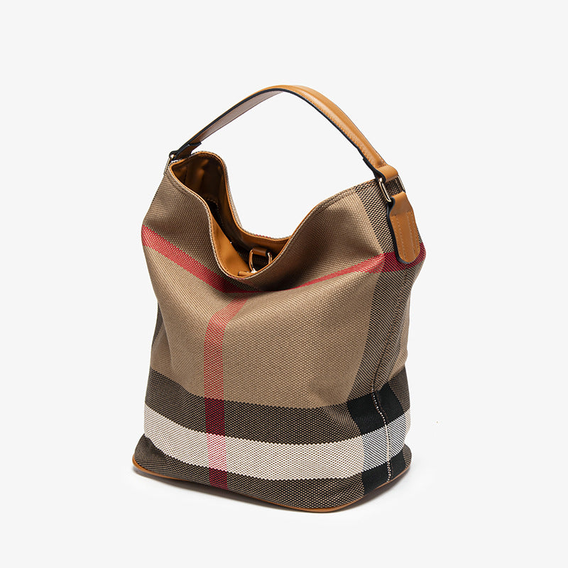 Shoulder Bag for Women – for Work & Everyday Use, Plaid Bucket Retro Vintage Buckle – detail view 6