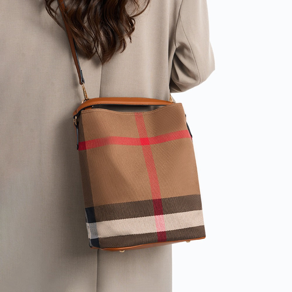 Shoulder Bag for Women – for Work & Everyday Use, Plaid Bucket Retro Vintage Buckle – detail view 3