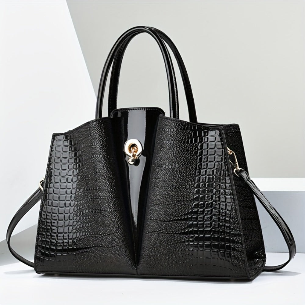 Shoulder Bag for Women – Genuine Leather, Genuine Leather Crocodile Texture Luxury – front view