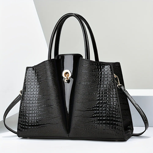 Shoulder Bag for Women – Genuine Leather, Genuine Leather Crocodile Texture Luxury – front view