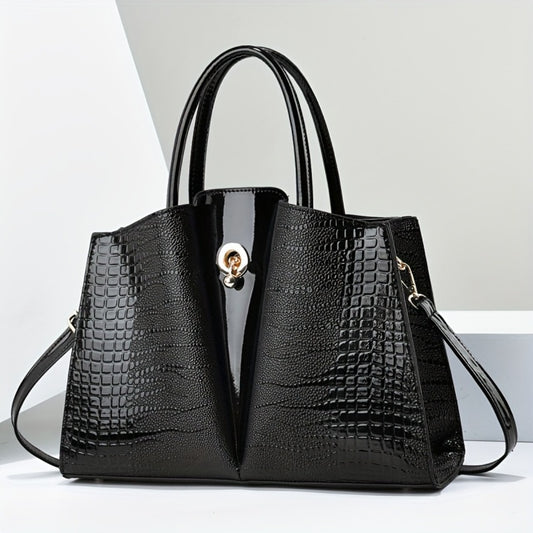 Shoulder Bag for Women – Genuine Leather, Genuine Leather Crocodile Texture Luxury – front view