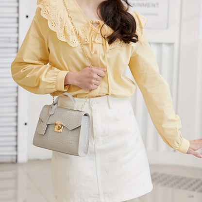 Shoulder Bag for Women – Mini, Crocodile Pattern Small Square Fashionable – detail view 11