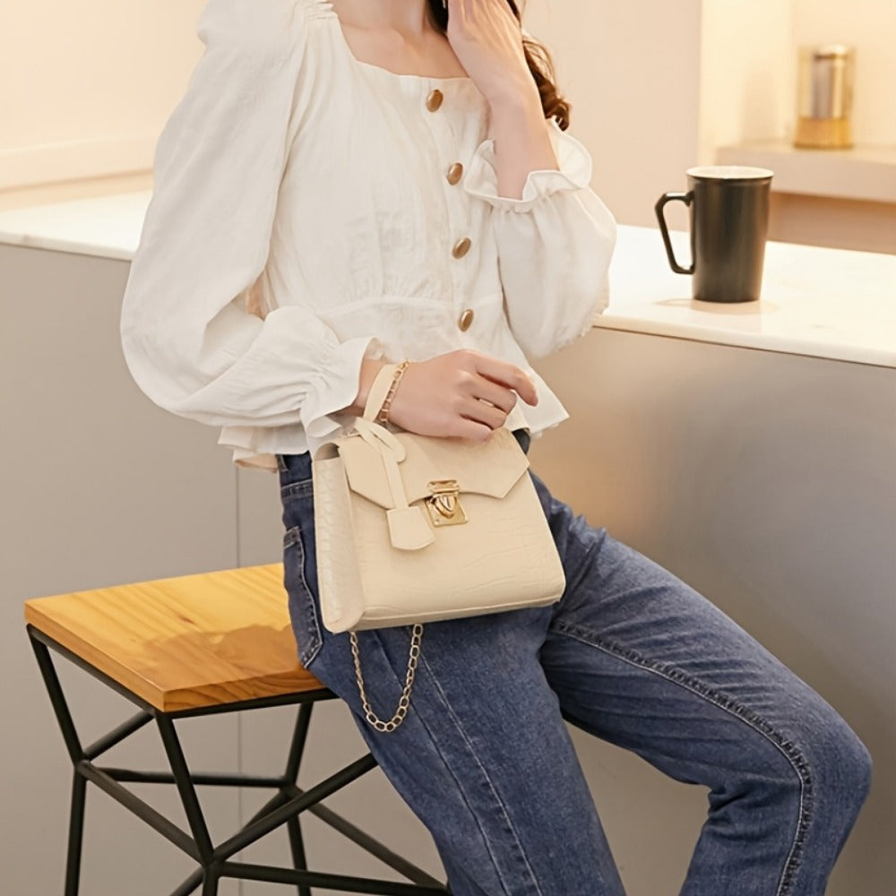 Shoulder Bag for Women – Mini, Crocodile Pattern Small Square Fashionable – detail view 12