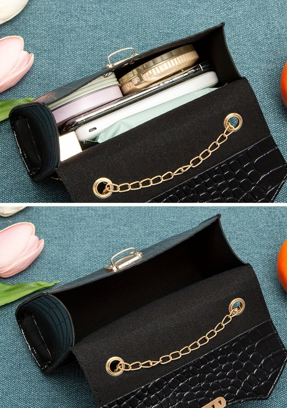 Shoulder Bag for Women – Mini, Crocodile Pattern Small Square Fashionable – detail view 14