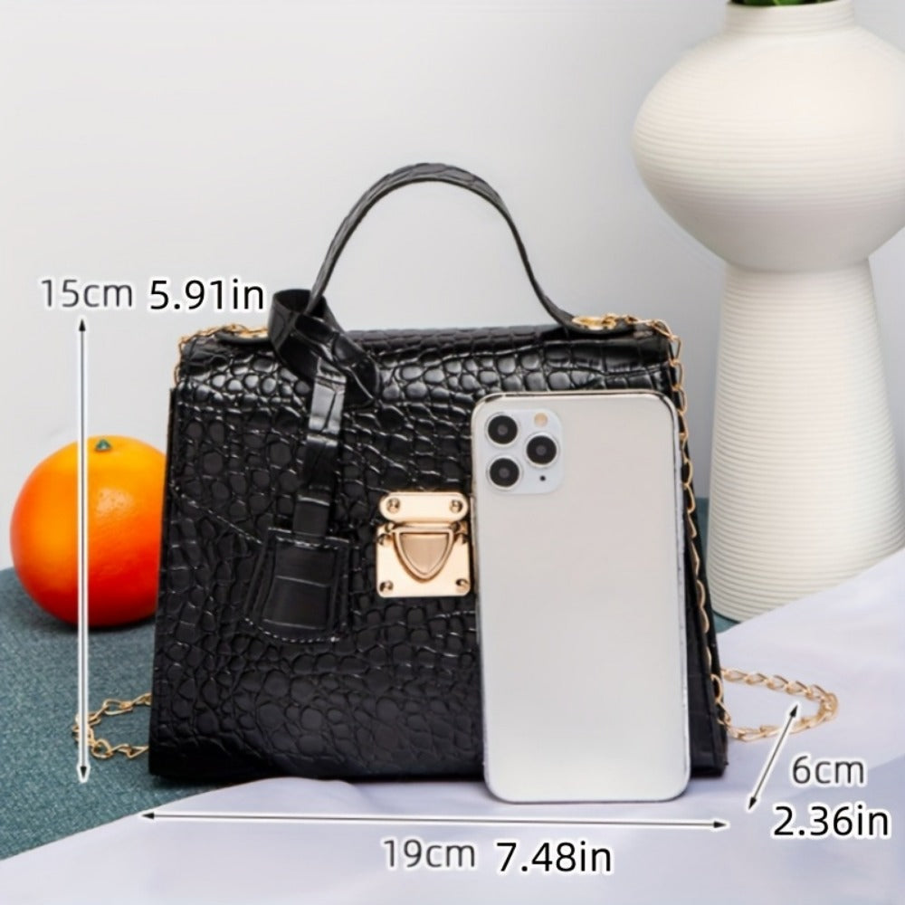 Shoulder Bag for Women – Mini, Crocodile Pattern Small Square Fashionable – detail view 7