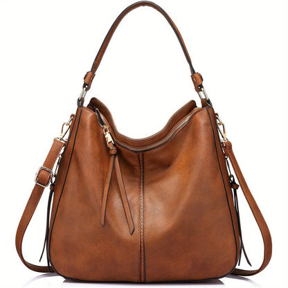 Shoulder Bag for Women – Multi-Pocket, Hobo Large Leather Tassel Golden – detail view 12