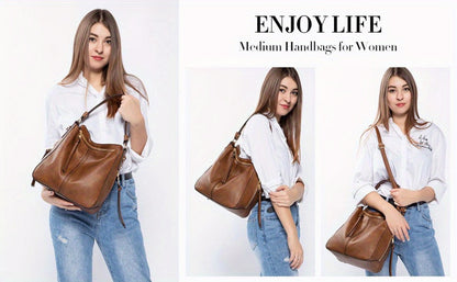 Shoulder Bag for Women – Multi-Pocket, Hobo Large Leather Tassel Golden – detail view 9