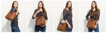 Shoulder Bag for Women – Multi-Pocket, Hobo Large Leather Tassel Golden – detail view 11