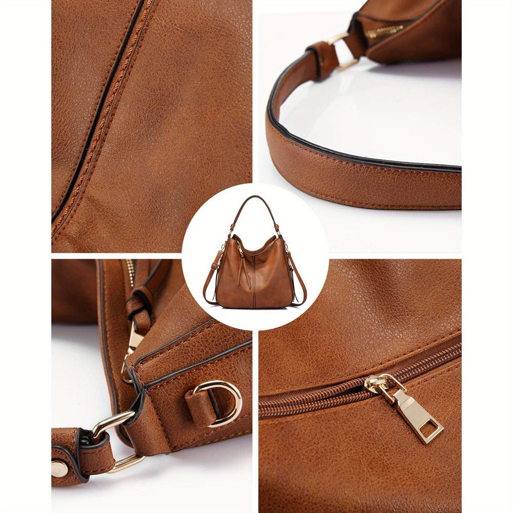 Shoulder Bag for Women – Multi-Pocket, Hobo Large Leather Tassel Golden – alternate view