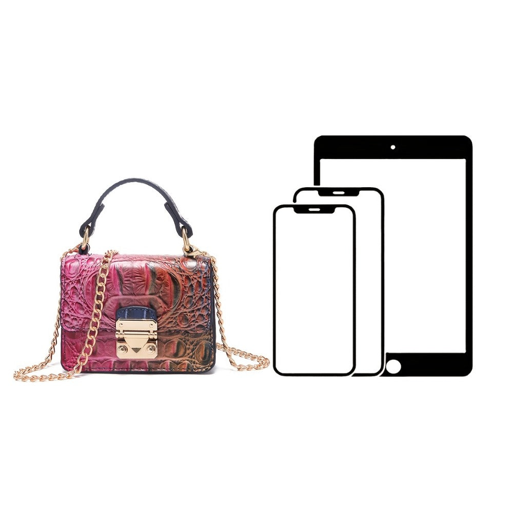 Shoulder Bag for Women – Polyester, Crocodile Print Golden Hardware Detachable – detail view 8