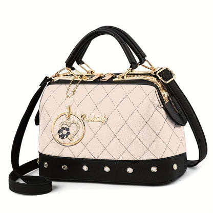 Shoulder Bag for Women – Quilted, Quilted Boston Rhinestone Heart Ornament – detail view 3