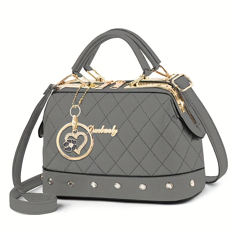 Shoulder Bag for Women – Quilted, Quilted Boston Rhinestone Heart Ornament – detail view 13