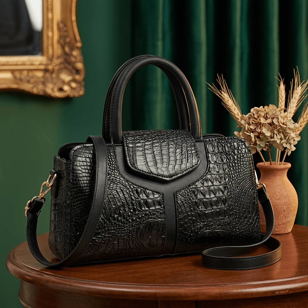 Shoulder Bag for Women – Vegan Leather, Crocodile Embossed Satchel Vegan Leather – detail view 8