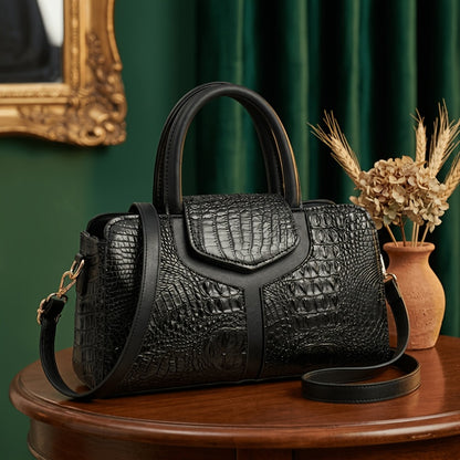 Shoulder Bag for Women – Vegan Leather, Crocodile Embossed Satchel Vegan Leather – detail view 3