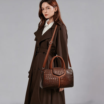 Shoulder Bag for Women – Vegan Leather, Crocodile Embossed Satchel Vegan Leather – detail view 6