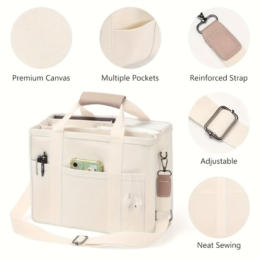 Tote Bag for Women – 5 Colors, Canvas, Multi-Pocket, for Travel & Work – detail view 12