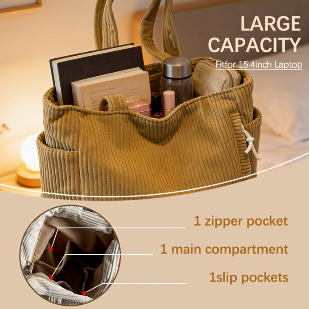 Tote Bag for Women – Corduroy, Large Capacity, Lightweight, Multi-Pocket – detail view 5