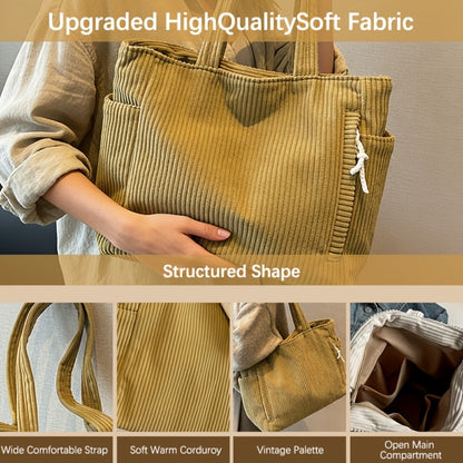 Tote Bag for Women – Corduroy, Large Capacity, Lightweight, Multi-Pocket – detail view 7