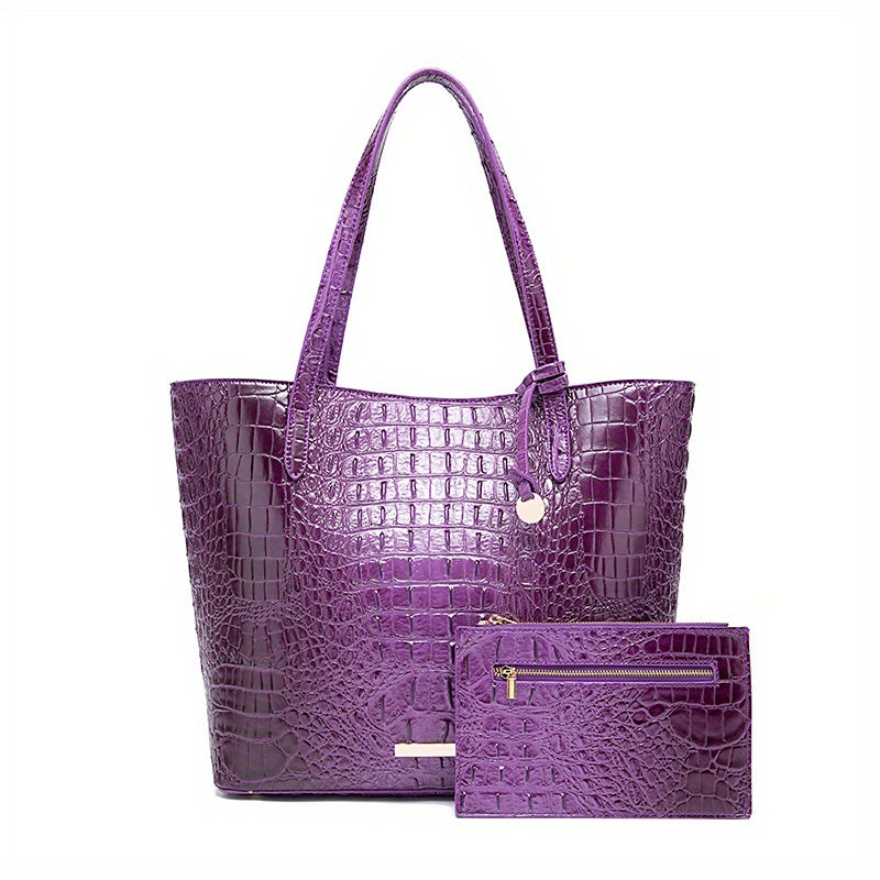 Tote Bag for Women – Large Capacity, Crocodile Pattern Two Piece Set – alternate view