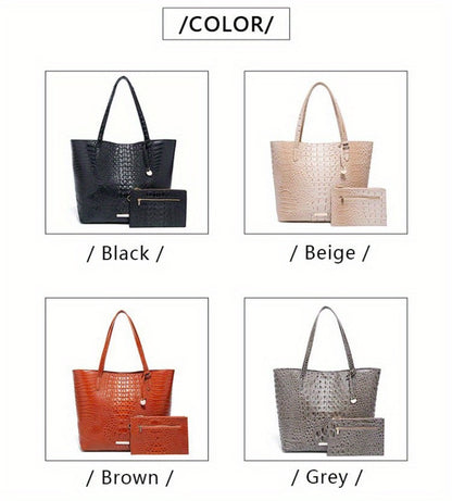 Tote Bag for Women – Large Capacity, Crocodile Pattern Two Piece Set – detail view 23