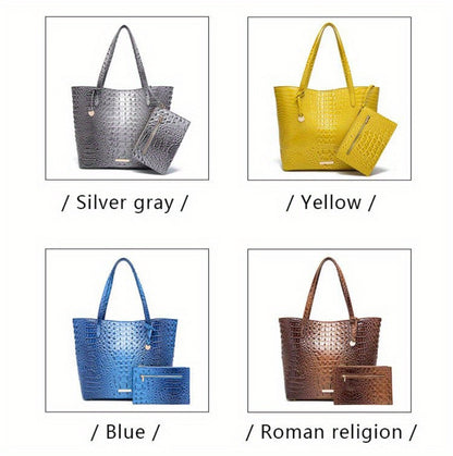 Tote Bag for Women – Large Capacity, Crocodile Pattern Two Piece Set – detail view 25