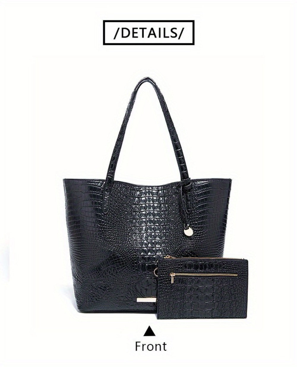 Tote Bag for Women – Large Capacity, Crocodile Pattern Two Piece Set – detail view 27
