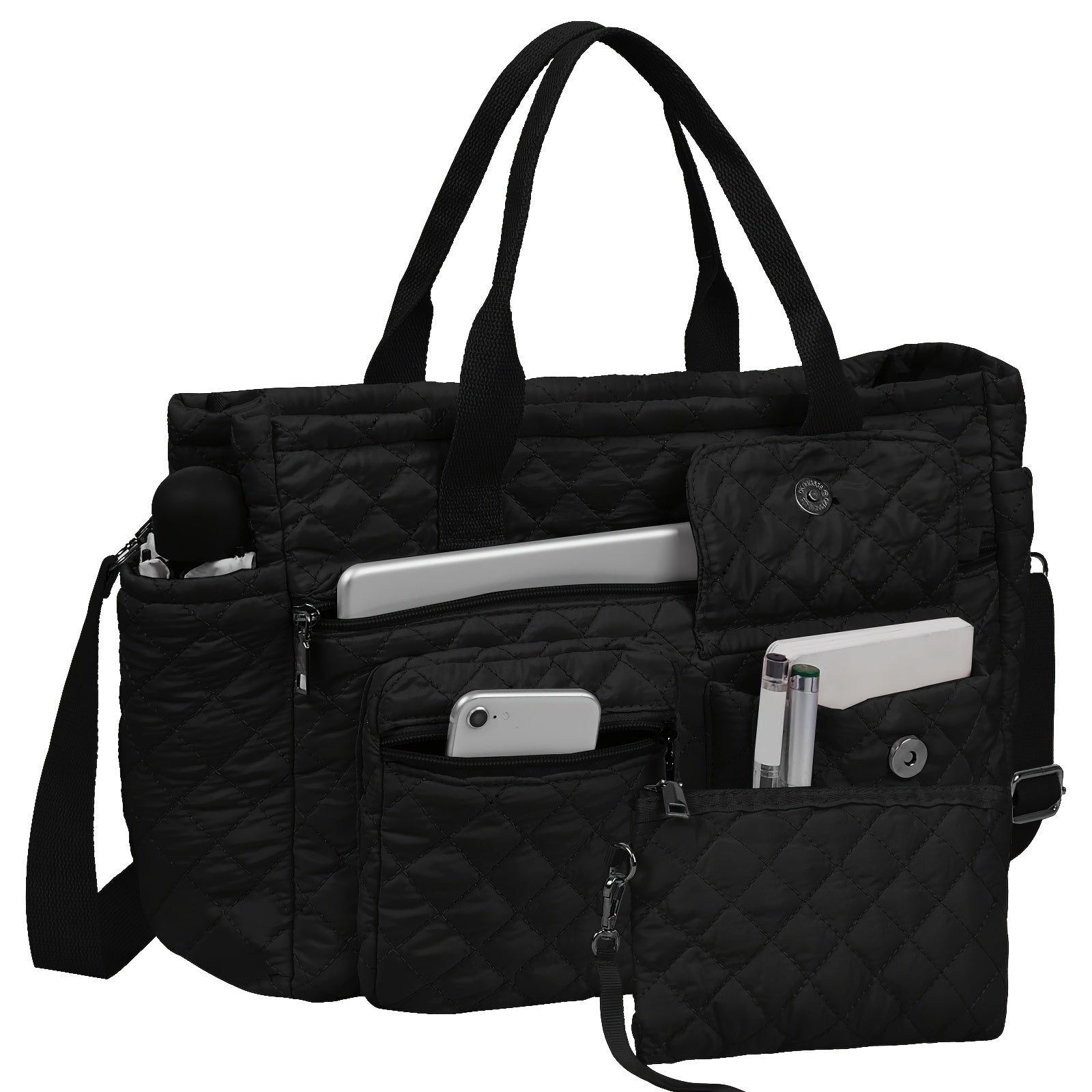 Tote Bag for Women – 6 Colors, Nylon, Quilted, Adjustable Strap – detail view 14