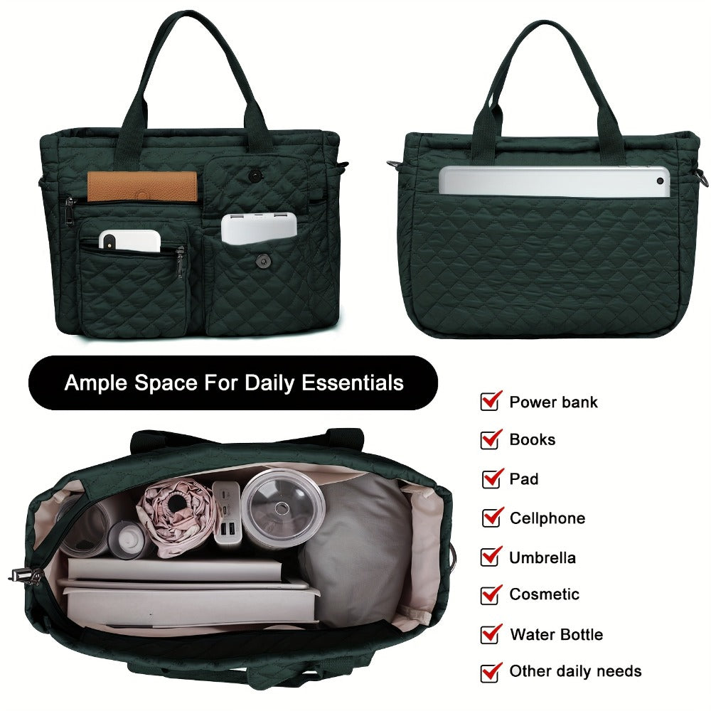 Tote Bag for Women – 6 Colors, Nylon, Quilted, Adjustable Strap – detail view 4