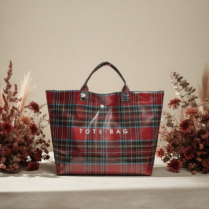 Tote Bag for Women – PVC, Christmas Plaid Pvc Zipper Holiday – detail view 9