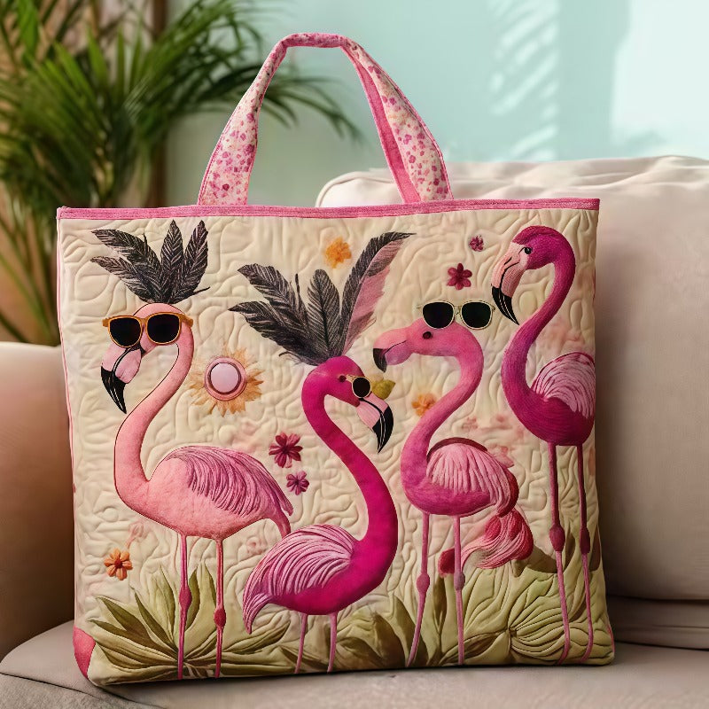 Tote Bag for Women – Quilted, Flamingo Tropical Summer Quilted Applique – detail view 14