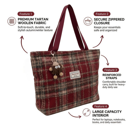 Tote Bag for Women – for Travel & Everyday Use, Checkered Medium Casual Campus Sweet – alternate view