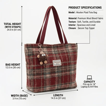 Tote Bag for Women – for Travel & Everyday Use, Checkered Medium Casual Campus Sweet – detail view 3