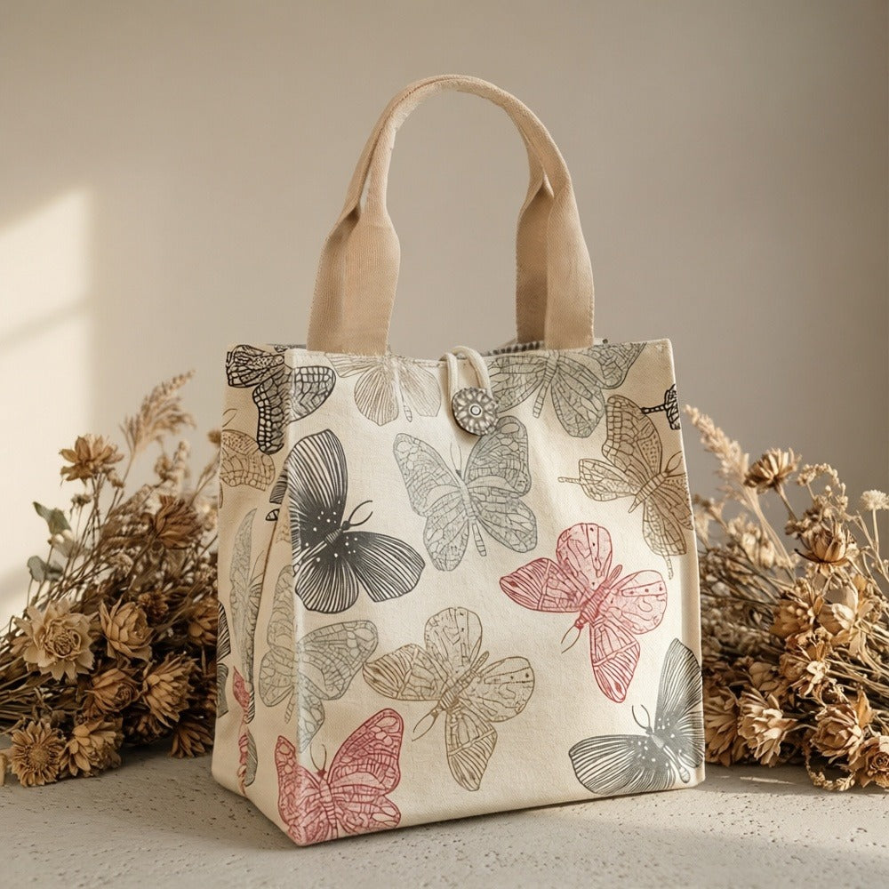 Tote Bag for Women – for Travel & Work, Butterfly Lunch Insulated Bento Aesthetic – detail view 7
