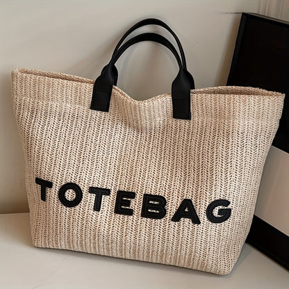 Tote Bag for Women – for Travel & Work, Woven Vacation Beach Mixed Color – alternate view