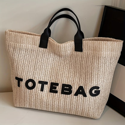 Tote Bag for Women – for Travel & Work, Woven Vacation Beach Mixed Color – detail view 5