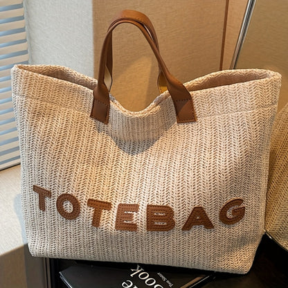 Tote Bag for Women – for Travel & Work, Woven Vacation Beach Mixed Color – front view