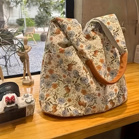 Tote Bag for Women – Vintage Floral Spacious Magnetic Closure – front view