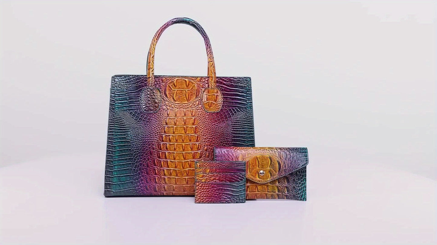 Women's Wallet – 3-Piece, Piece Crocodile Pattern Set Clutch – detail view 19