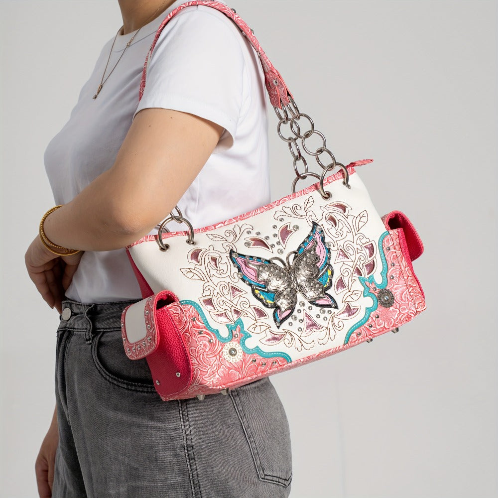 Women's Wallet – Adjustable Strap, Western Style Rhinestone Butterfly Flower – detail view 9